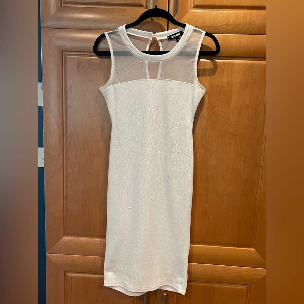 Missguided White Midi Dress Mesh Top size 10; New Without Tags